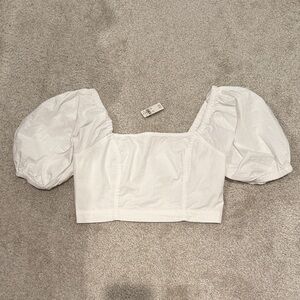 NWT Aerie white puff sleeve smocked cotton crop top
